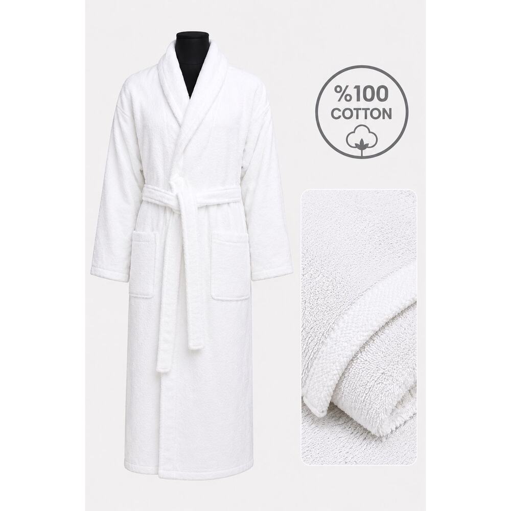 White Bathrobe 100% Cotton L-XL Turkish Towel Robe Soft Spa Hotel Quality Unisex